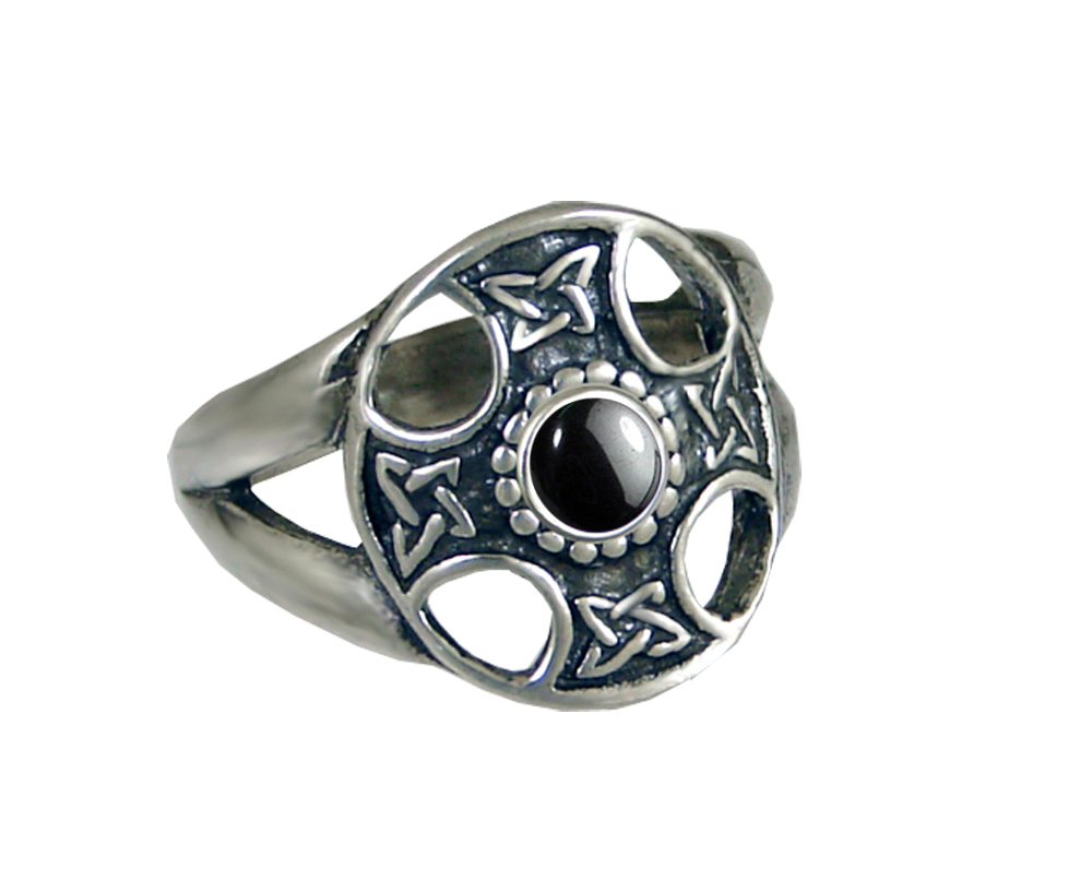 Sterling Silver Celtic Solar Cross Ring With Hematite Size 7